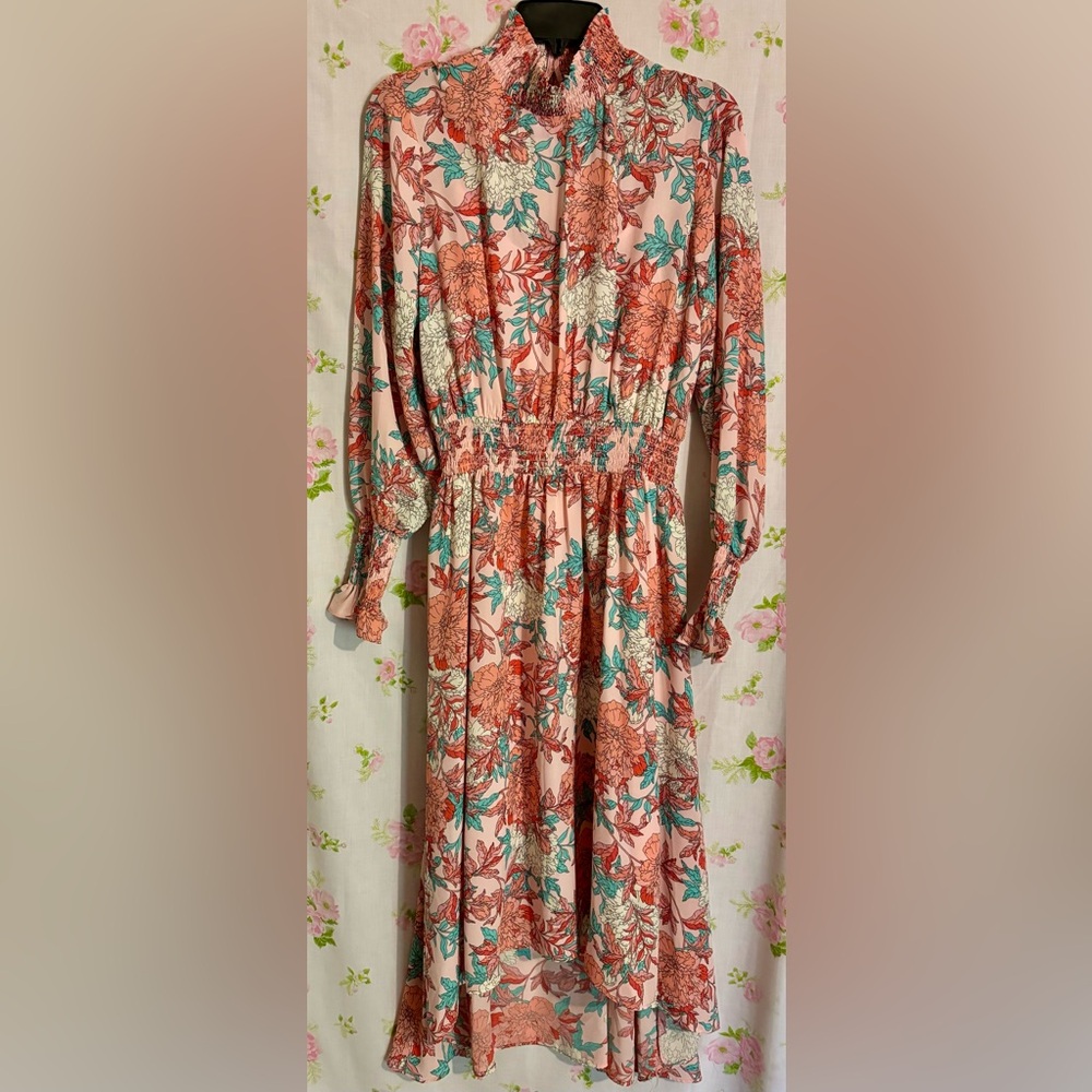 Nanette Lepore FLORAL Long Sleeve High Low Midi Dress Size 10
